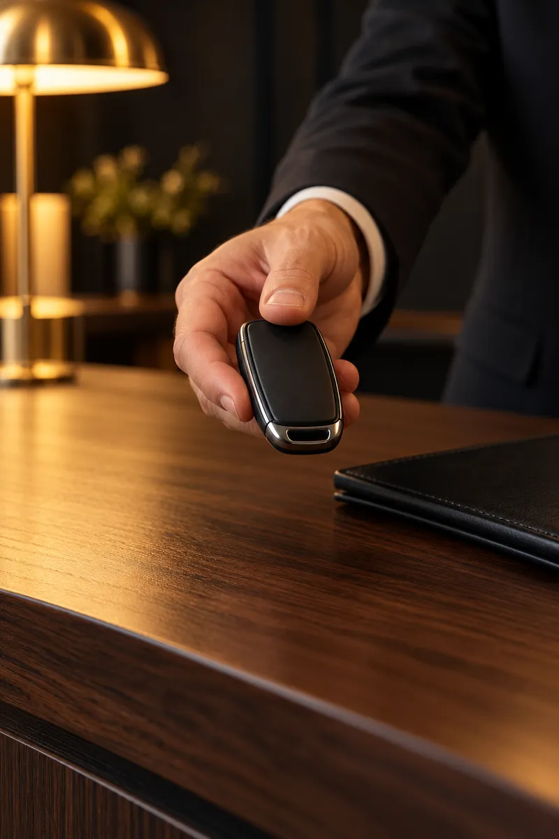 Car key handover at the counter