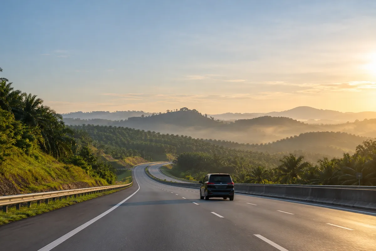 Expressway into Malaysia at sunrise
